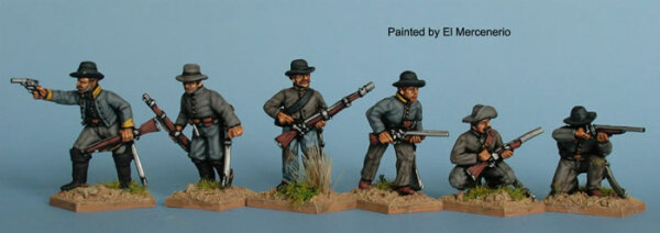 Dismounted Confederate Cavalry Skirmishing, Slouch Hats, Various Firearms