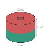 Ringmagnet Ø 8/2 mm, Höhe 6 mm