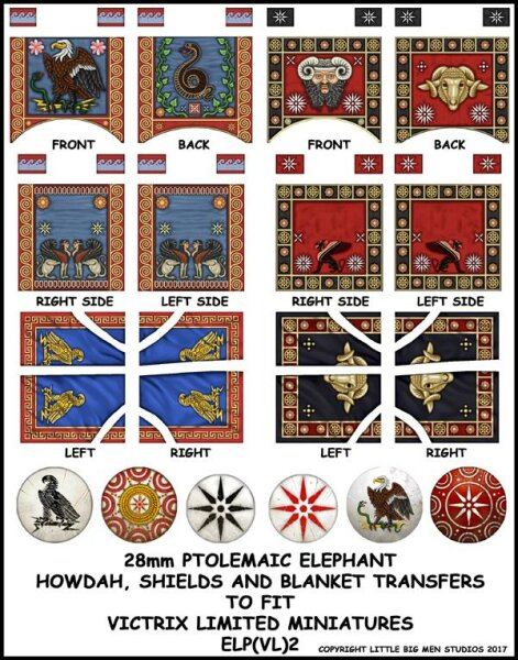 Carthaginian War Elephant Ptolomeic Shield, Howdah and Blanket Transfers