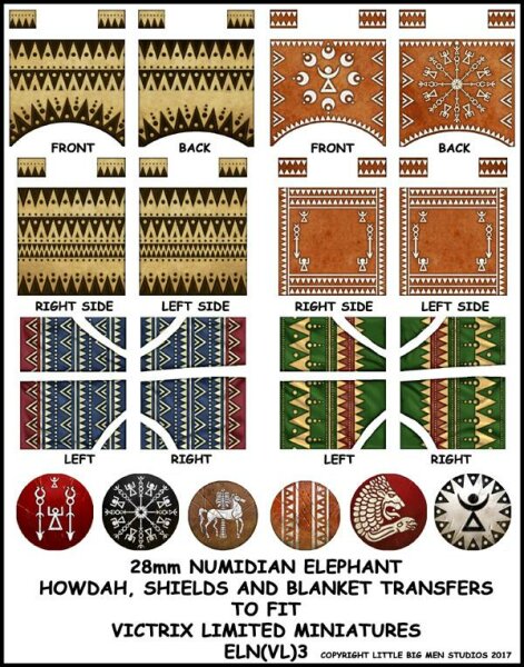 Carthaginian War Elephant Numidian Shield, Howdah and Blanket Transfers
