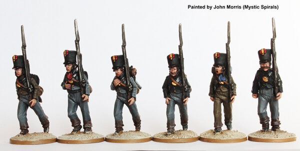 Fusiliers Marching in Plain Belltop Shakos and Tailless Jackets 1810-13