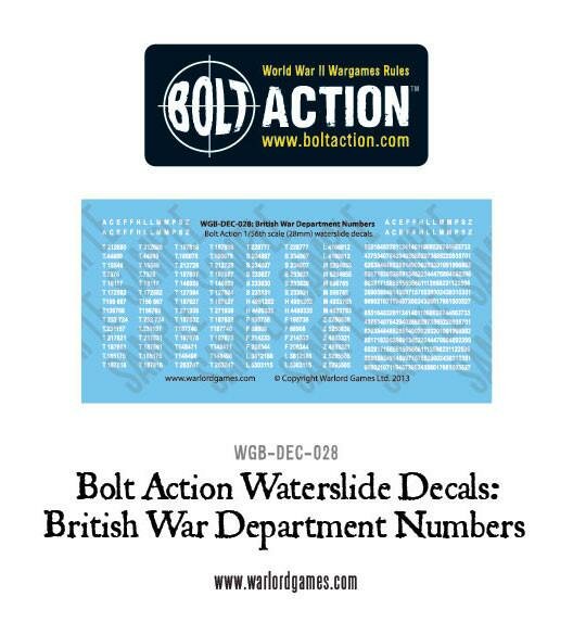 Bolt Action British War Department Numbers Decals