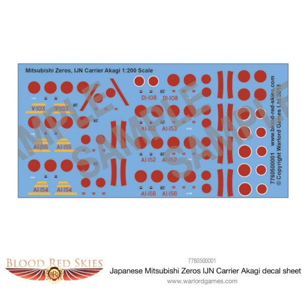 Blood Red Skies: Japanese Mitsubishi Zeros IJN Carrier Akagi Decal Sheet