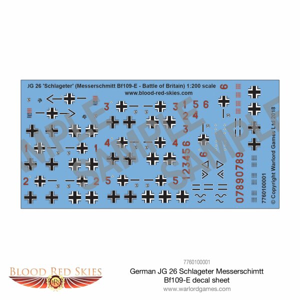 Blood Red Skies: German JG-26 Schlageter Messerschimtt Bf109-E Decal Sheet