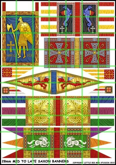 SAXBAN 2 - 28mm Mid to Late Saxon Banners - Late Saxon/Anglo Danish Banner Sheet 2