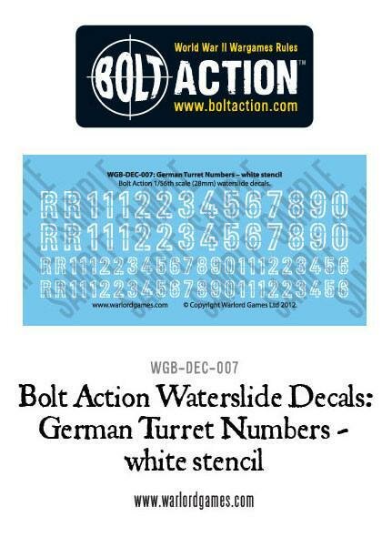 Bolt Action: German Turret Numbers - White Stencil Decal Sheet