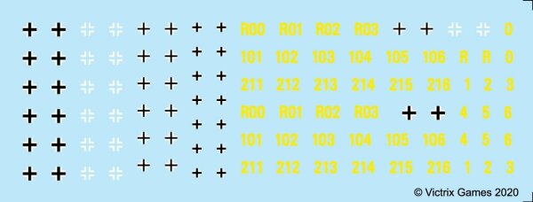 12mm / 1:144 Transfers: German Crosses and Yellow Numbers