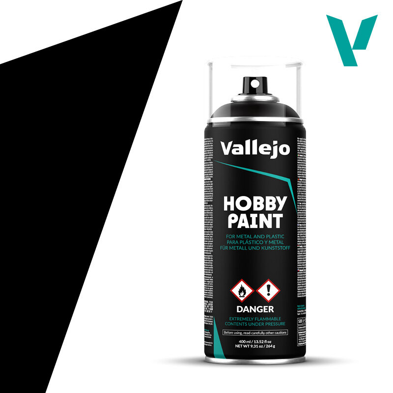 Vallejo Hobby Spray Paint Premium Primer Black (Grundierspray), 10,35