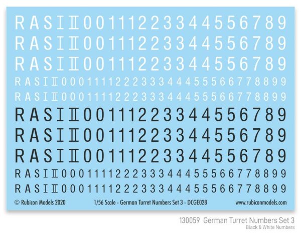 German Turret Numbers Set #3 (Black & White Lettering)