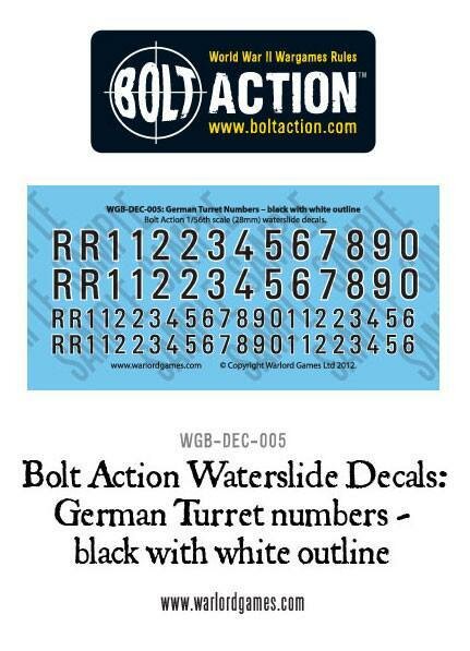 Bolt Action: German Turret Numbers - Black With White Outline Decal Sheet