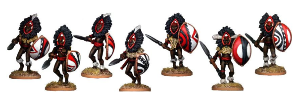 Masai Warriors with Feathered Headdress Advancing