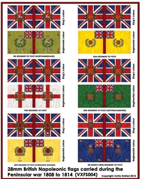 28mm British Napoleonic Flags carried during the Peninsular War 1808 to 1814