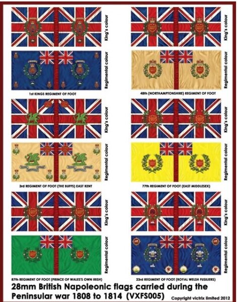 28mm British Napoleonic Flags carried during the Peninsular War 1808 to 1814