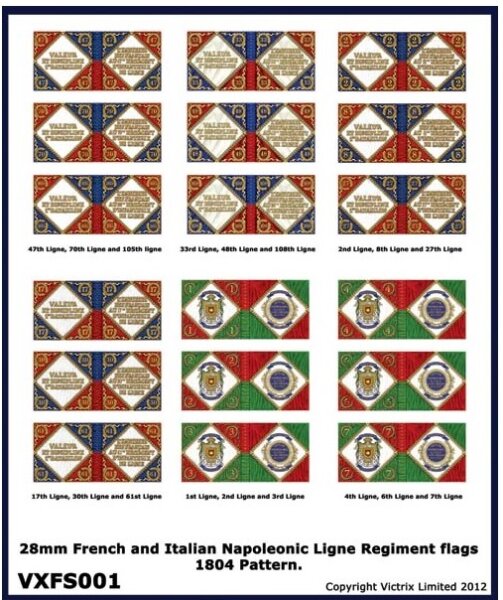 28mm French and Italian Napoleonic Ligne Regiment Flags 1804 Pattern